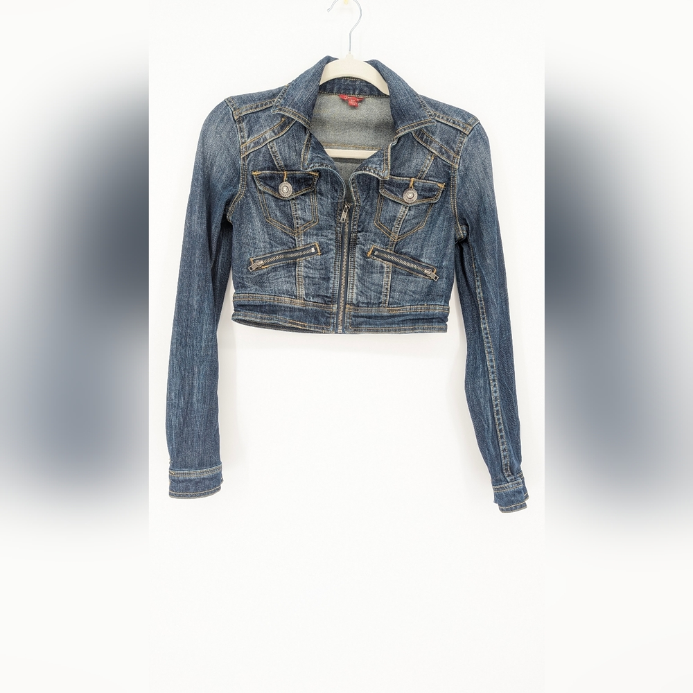 Guess Cropped Zippered Denim Jacket size S